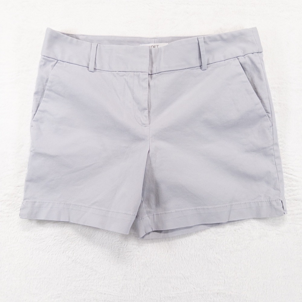 LOFT Womens Chino Shorts 10 Gray Cotton Stretch Twill Casual Summer Flat Front